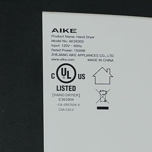 Miniatura 8 de AIKE Limpiador de aire compacto secador de manos 110V 1400W Blanco (con enchufe de 2 pines) Modelo AK2630