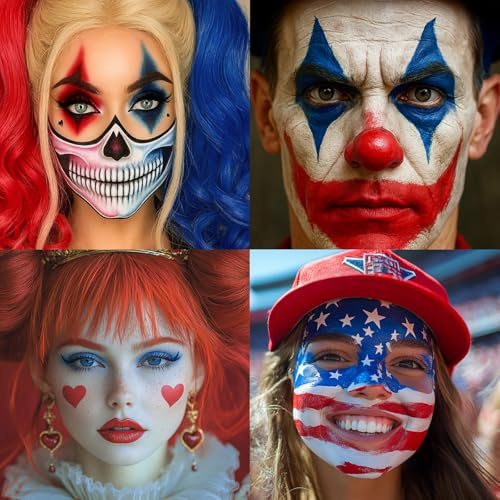 Image of BADCOLOR 3PCS Red Blue Face Body Paint Stick Makeup for Harley /Joker SFX Cosplay & Dress Up, Red Liquid Eyeliner Stamp Pen for Clown Costume Cosplay
