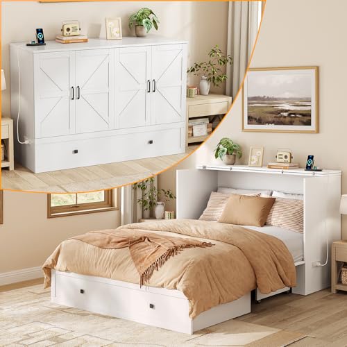 LIVAUVEAD Murphy Bed Queen with Storage & Charging Station, Murphy