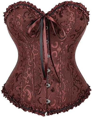 JoyPeak Corset Tops for Women,Lace Up Bustier Shapewear Lingerie,Overbust Corset Push Up Bodysuit(UK,Large,Coffee)
