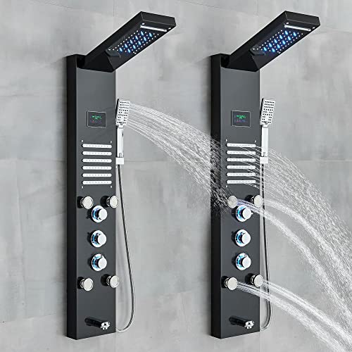 Columna de Ducha con Panel LED, Sistema Torre para Ducha con Chorro Lluvia y Masaje, Acero Inoxidable miniatura 6
