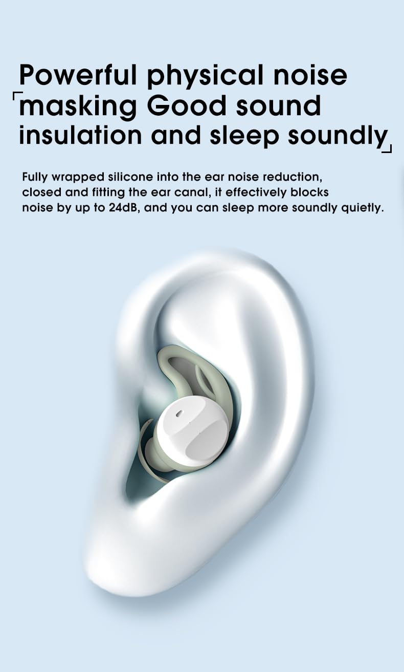 Mini auriculares invisibles inalámbricos para dormir, ultraligeros, control de voz IA, Bluetooth 5.4, auriculares para dormir de lado, auriculares para dormir con batería de larga duración (blanco)