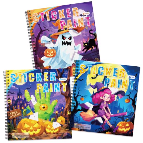 TCJJ 3 Pcs Halloween Stickerbüch für Kinder 4-10 Jahren,30 Bilder Stickern Nach Zahlen… – Ansicht 1