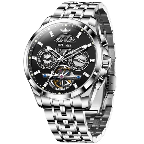 Image of OUPINKE Men Watch Automatic 5 Hands Multi Calendar Year /Month /Week /Date Mechanical 5ATM Waterproof Luxury Tungsten Steel Sapphire Crystal Wrist Watch for Men
