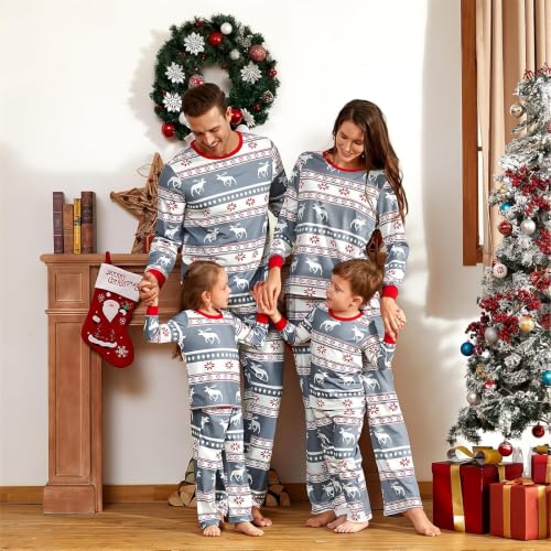 Image of IFFEI Matching Family Pajamas Sets Christmas PJ's with Letter and Plaid Printed Long Sleeve Tee and Bottom Loungewear