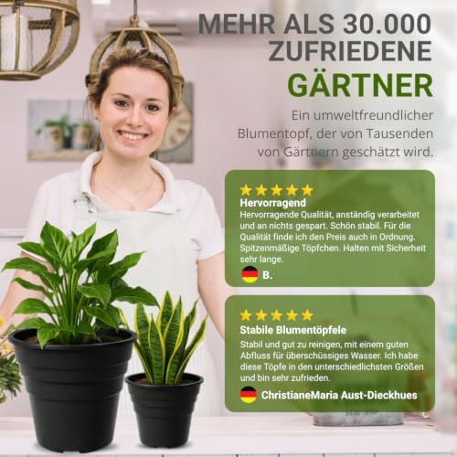 Happy Pots Blumentöpfe & Pflanztöpfe aus Kunststoff 15 cm – Anzuchttöpfe – 5er Pack – Pflanzentopf Schwarz – Recycelbar… – Ansicht 8