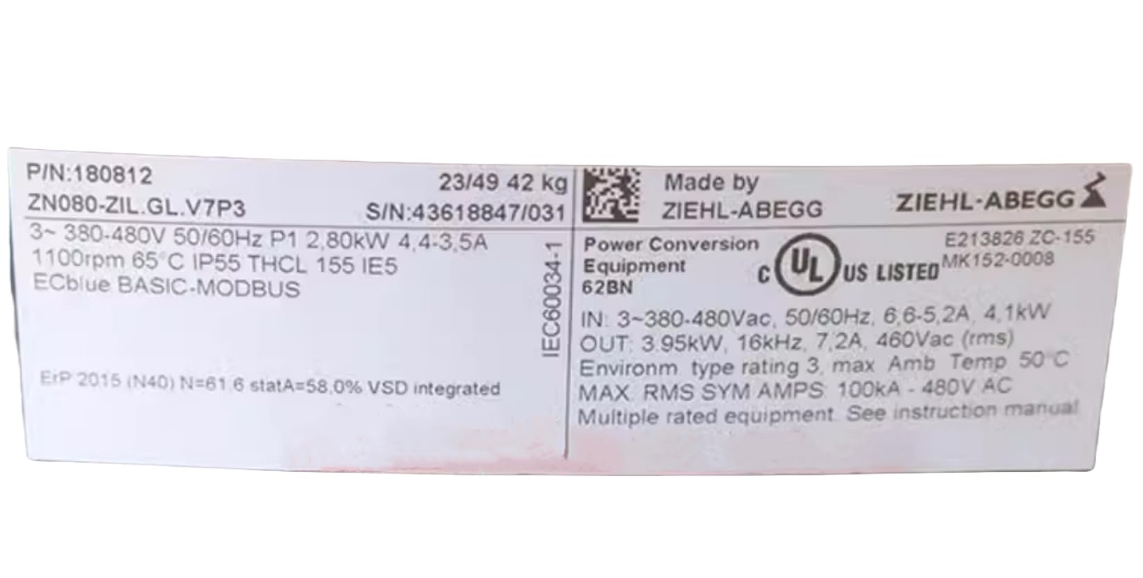 Amazon.com: ZN080-ZIL.GL.V7P3 380/480V 4.4/3.5A 2.80KW 1100RPM