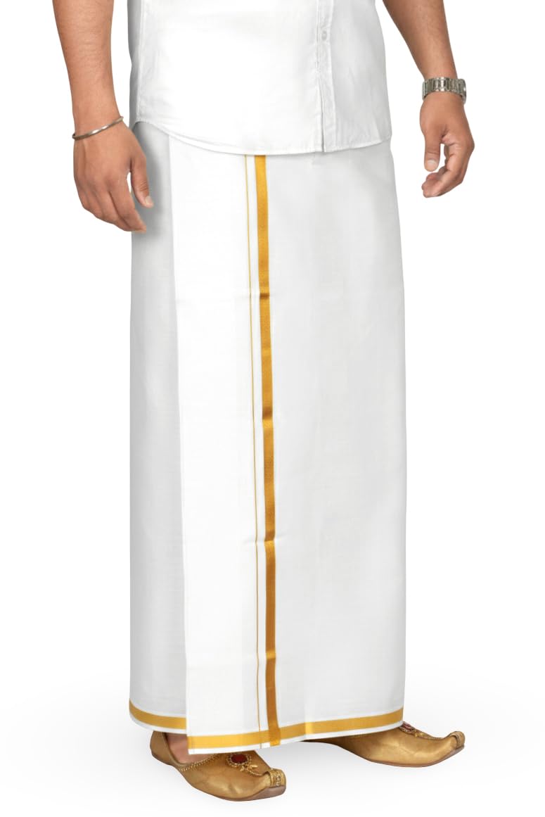 Men's South Indian Traditional Polyester Single Dhoti with Elegant Zari Border | Dhoti Length 2.0meter-image-32