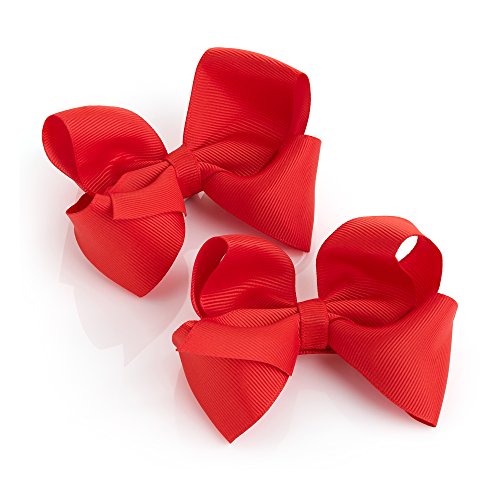 Pair of Girls Red Ribbon Style Bow Hair Beak Clips...