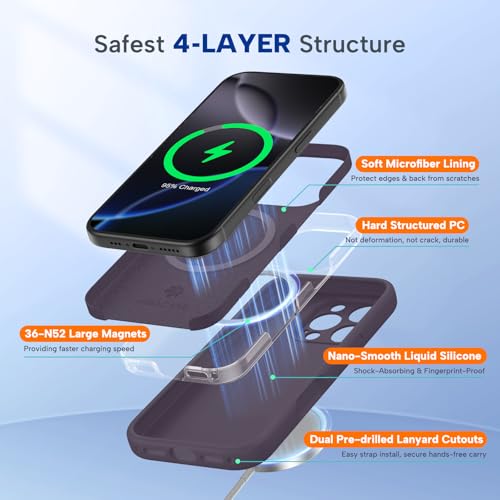 Image of Miracase Magnetic for iPhone 16 Pro Max Case, [Soft Anti-Scratch Microfiber Lining], Compatible with MagSafe, Liquid Silicone Case Shockproof Drop Protection Phone Case for 16 ProMax, Dark Purple