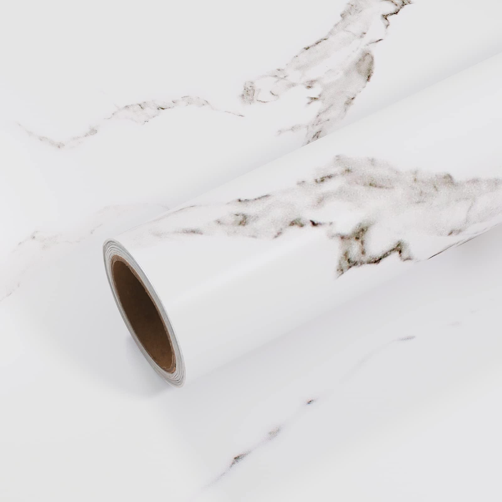 VEELIKE Licht Grijs Marmer Zelfklevend Behang Zelfklevend Glanzend Grijs Wit Marmer Vinyl Omslag voor Keuken Werkblad Badkamer Aanrechtblad Vinyl Bekleding Waterdicht 40cm × 300cm