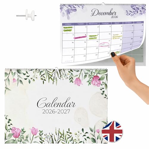 Finoly Calendario Pared Inglés de Enero 2026 a Junio 2027 (18 Meses) Naturaleza | Calendario Familiar Mensual para Colgar en la Pared 2026
