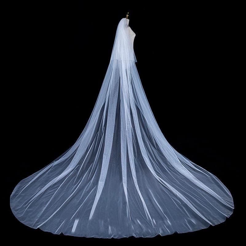 Ślub Tull Welon Ślubny Dwuwarstwowy Długi Welon Ślubny Velo Bride (Color : Ivory, Size : 350cm)