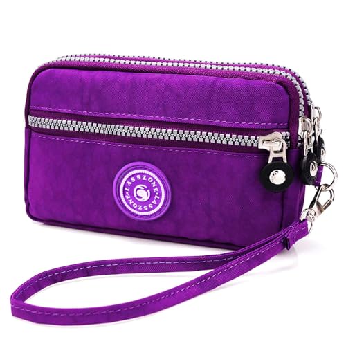 Women's Nylon Smartphone Wristlets Bag Three Zipper Long Clutch Wallets Purses for Cellphone/Card/Cash/Coin/Bills