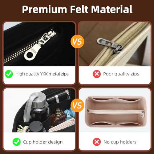 Doxo Purse Organizer Insert Compatible with Longchamp Le Pliage M/L Handbags,Shoulder Bag L,Custom Fit Size,with Cup Holder(Large,Black)4