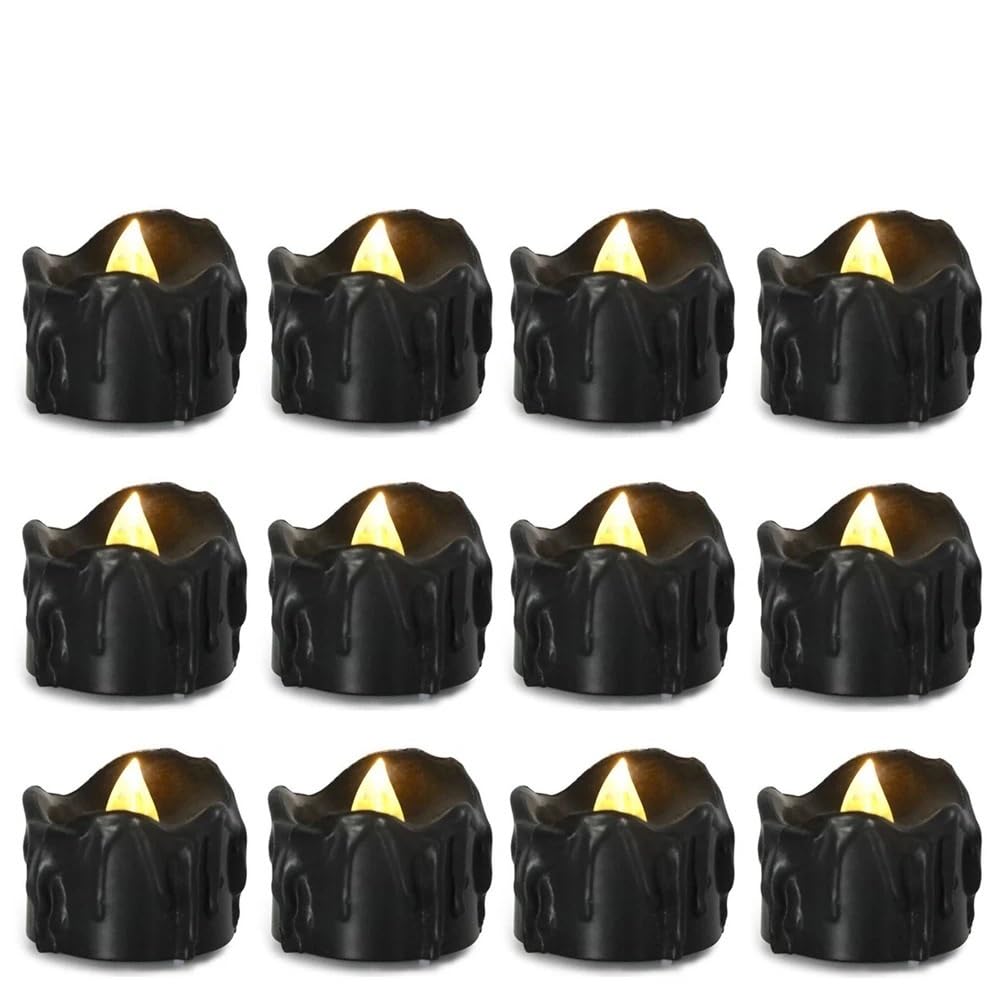 TANGSIYANG Led Candles 12/1PCS LED Electronic Candles Black Flameless Candle Lamps Wedding Party Decoration Lighting(Style A-12PCS)