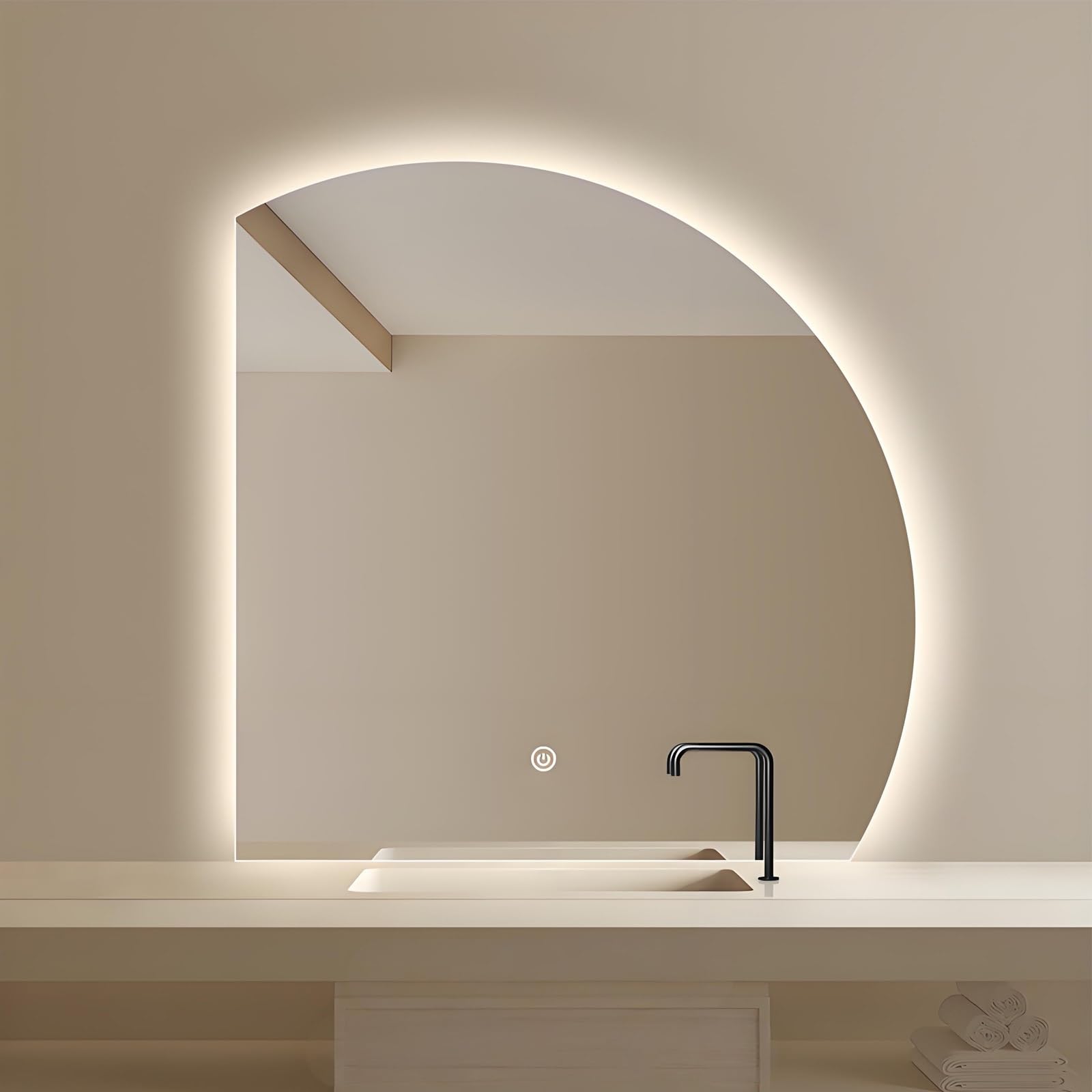 Inteligentne okrągłe lustro łazienkowe z oświetleniem LED, 70-100 cm, idealne do łatwego makijażu w sypialni, salonie lub korytarzu, stylowe i funkcjonalne rozwiązanie oświetleniowe