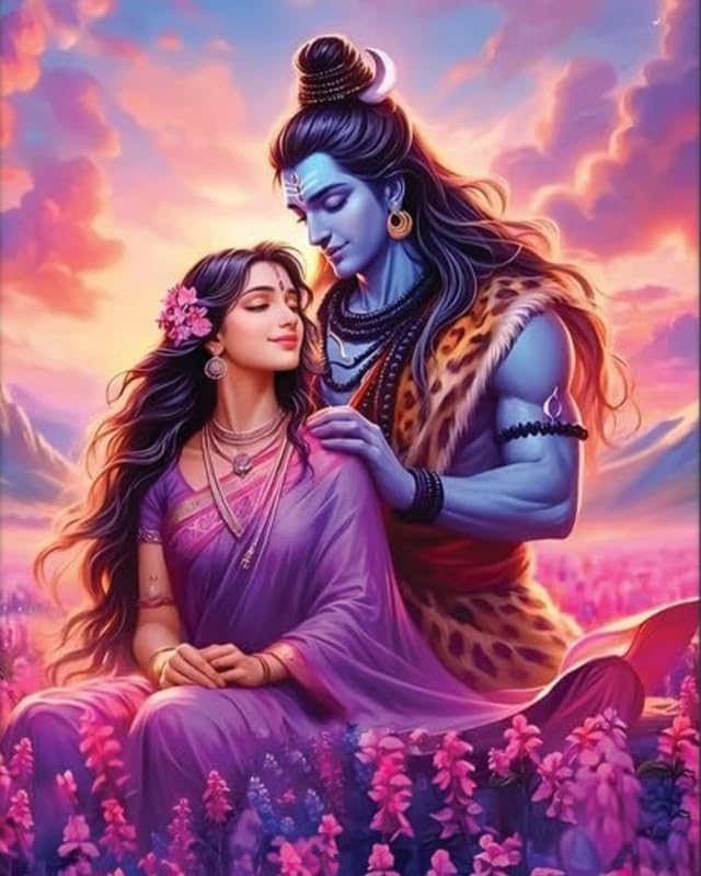 Image of TULIP N TURTLE Shiv Parvati DIY 5D Diamond Painting Kit Round Dril Cross Stitch