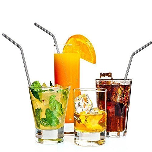 Diniva Reusable Stainless Steel Drinking Straws, Safe & Hygenic (4 Bend, 1 Cleaning Brush)- Silver 4