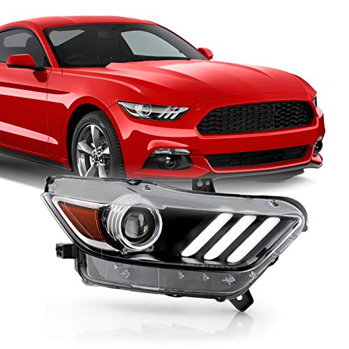 AKKON - Fits 2015 2016 2017 Ford Mustang [HID/Xenon] DRL LED Tube Projector Black Headlight Passenger Right Side Replacement
