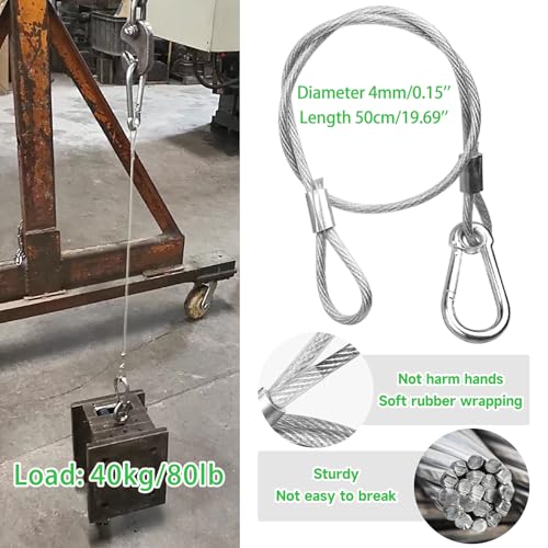 WECAN Sicherheitsseil-Befestigungsvorrichtung, Bühnenlicht-Sicherheitskabel, transparenter Seilkopf, Traversenzubehör-Klemmhaken, 4 mm Durchmesser, 50 cm Länge, (10er-Pack, weiß)