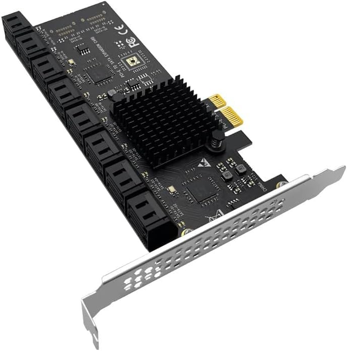Adapter PCIe 2.0 X1 na SATA 3.0, 16 portów, karta riser, z radiatorem, karta rozszerzeń SSD 6 Gb/s, 4 tryby pamięci, kompatybilna z PCIe X4/X8/X16