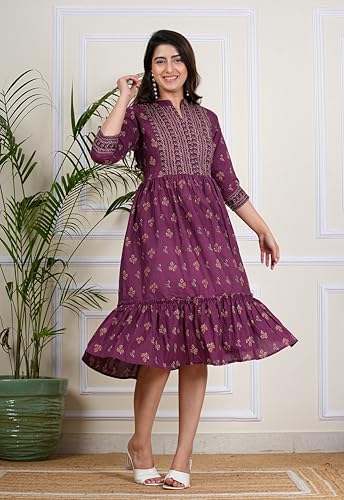 Image of Kuruti B Sheets Women's Cotton Floral Printed Regular Fit Anarkali Kurta for Women