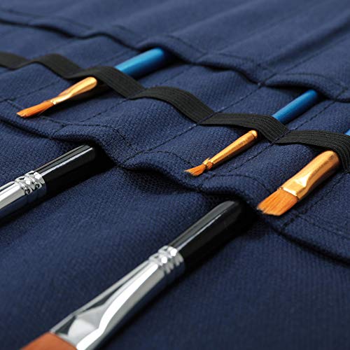 Image of Denifiter Artist Paint Brushes Organize Pouch, 16 OZ Waxed Cotton Canvas Pencil Case (Blue)
