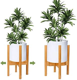 OGIMA Adjustable Plant Stand Plant Holder Mid Century Wood Modern Flower Potted Holder Rack for Indoor Outdoor (EXCLUDING White Planter Pot)
