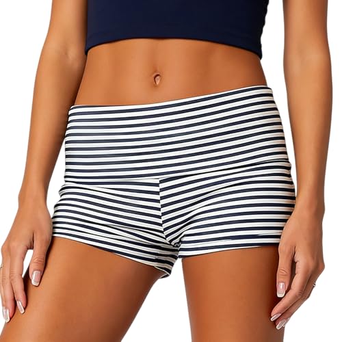 Image of KMBANGI Womens Fold Over Shorts Elastic Waist Y2k Lounge Shorts Foldover Cute Pajama Micro Bottoms Mini Shorts Sleepwear
