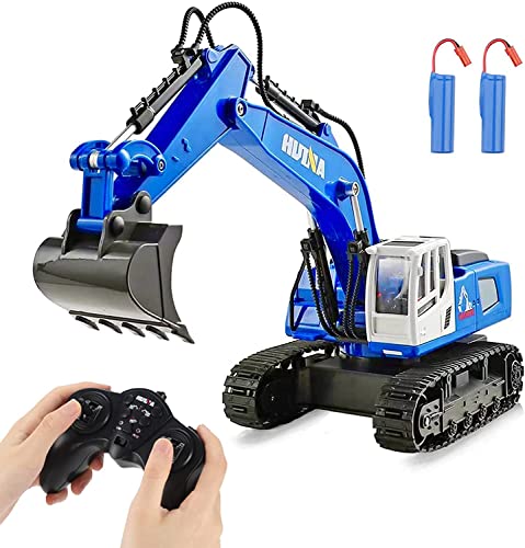 Ferngesteuerter Bagger 11 Kanäle 2.4Ghz Traktor Spielzeug für Jungen 4-7 RC Baufahrzeuge Spielzeug mit Metallschaufel 1:18 Maßstab 2 Batterien Geburtstagsgeschenk für Jungen 4 5 6 7 8 Jahre alt (Blau) Cover