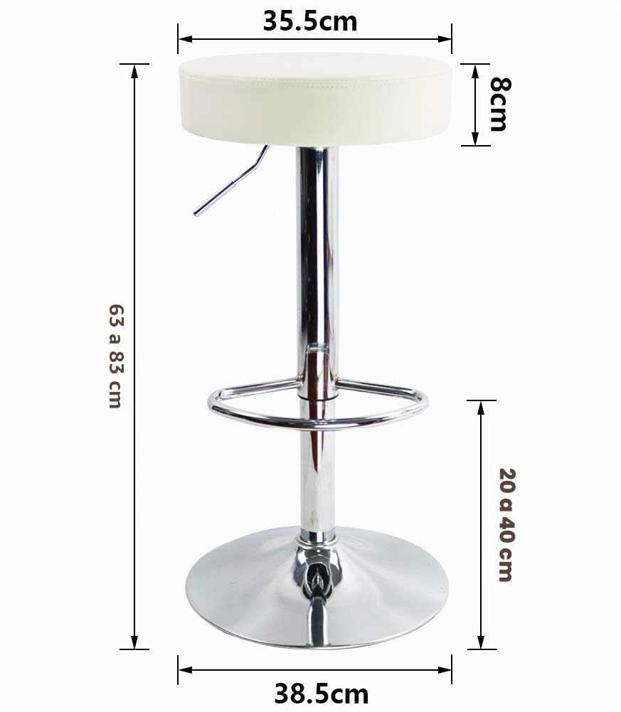 KKTONER Taburete de Bar Regulable en Altura Giratorio Taburete de Trabajo Taburete de Oficina Cuero PU Blanco
