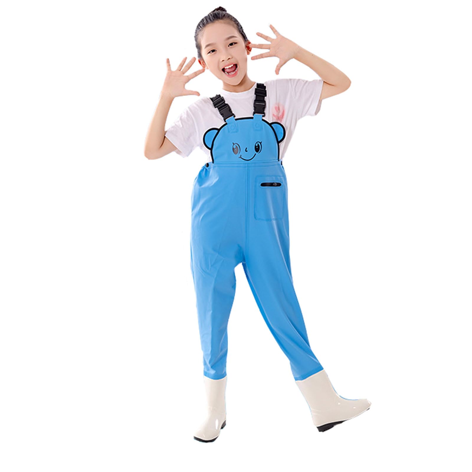 Fishing Waders for Kids Boys Girls Chest Waders Youth Fishing Wader with Pocket for Toddler Children Water Proof Wader with Boots (11-Blue, 13-14 Years) — image 1