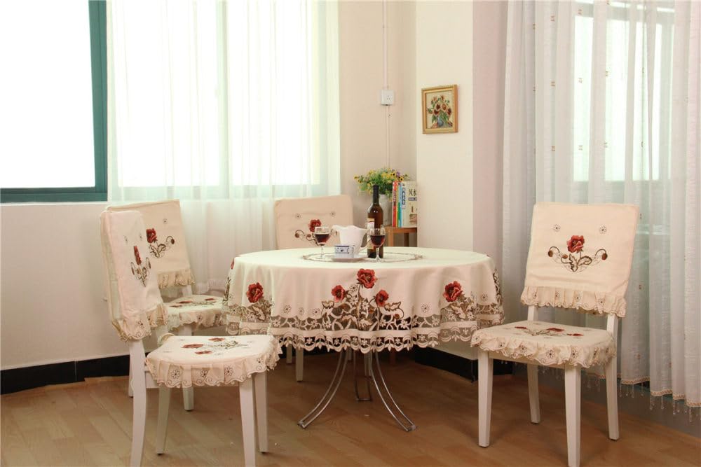 Haftowany obrus stół obrus obrus ślub kwiat pokrowiec na krzesło tekstylia domowe, średnica 85 cm okrągły
