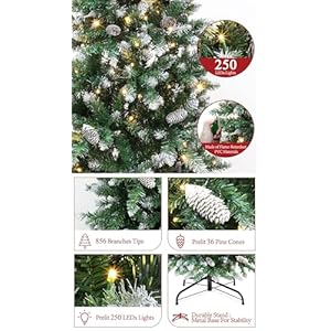 6 Ft Prelit Slim Fraser Fir Artificial Christmas Tree with UL 250 Warm White&Colorful Lights Timer 8 Mode,856 Lifelike PVC Branch Tips,36 Pinecone,Metal Stand &Hinged Branches,Skinny Pencil Xmas Tree 6 Ft Prelit Slim Fraser Fir Artificial Christmas Tree with UL 250 Warm WhiteColorful Lights Timer 8 Mode856 Lifelike PVC Branch Tips36 PineconeMetal Stand Hinged BranchesSkinny Pencil Xmas Tree
