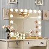 Ratsamee Gold Hollywood Vanity Mirror with Lights, 15 Dimmable Bulbs, 3 Color Lights,Make Up Lighted Mirror, Aluminum Metal Frame, USB Charging Port（23' x 18'）