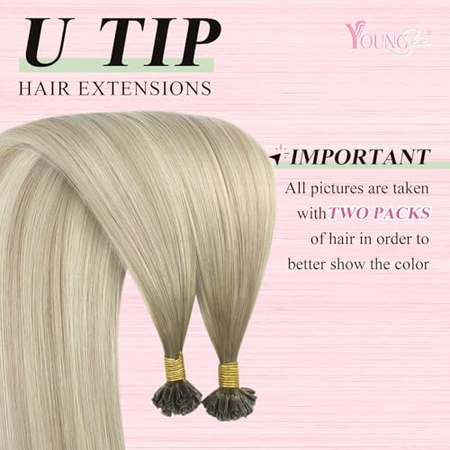 Image of YoungSee Balayage U Tip Hair Extensions Human Hair Ash Blonde Ombre Platinum Blonde U Tips Human Hair Extensions Balayage Utip Hair Extension Real Human Hair Ombre K-Tip Hair Extension 16In 1G /S 50G