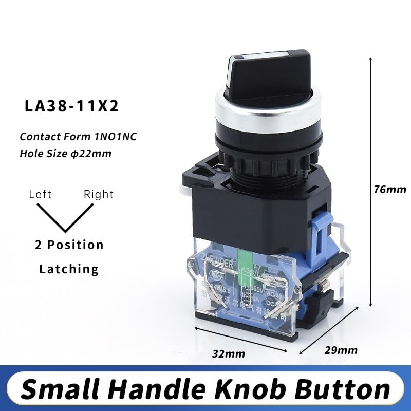 1 22mm LA38-11X2 20X3 2/3 Position Rotary Switch 4 Screws 10A400V self-Locking/self-resetting Power Rotary Switch(2P-Lock-Black-D)