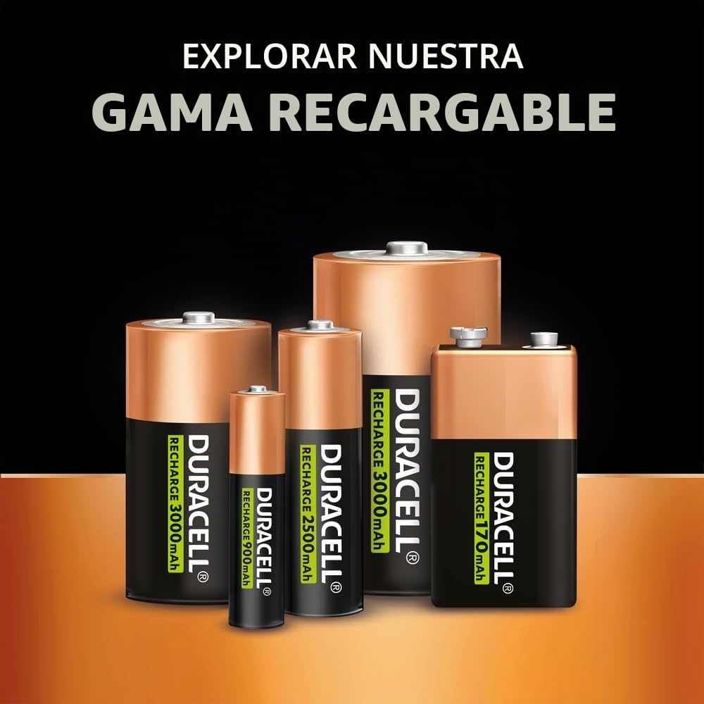 4 pilas recargables Duracell D de 3000 mAh (2 blísters de 2 baterías) y 4 pilas