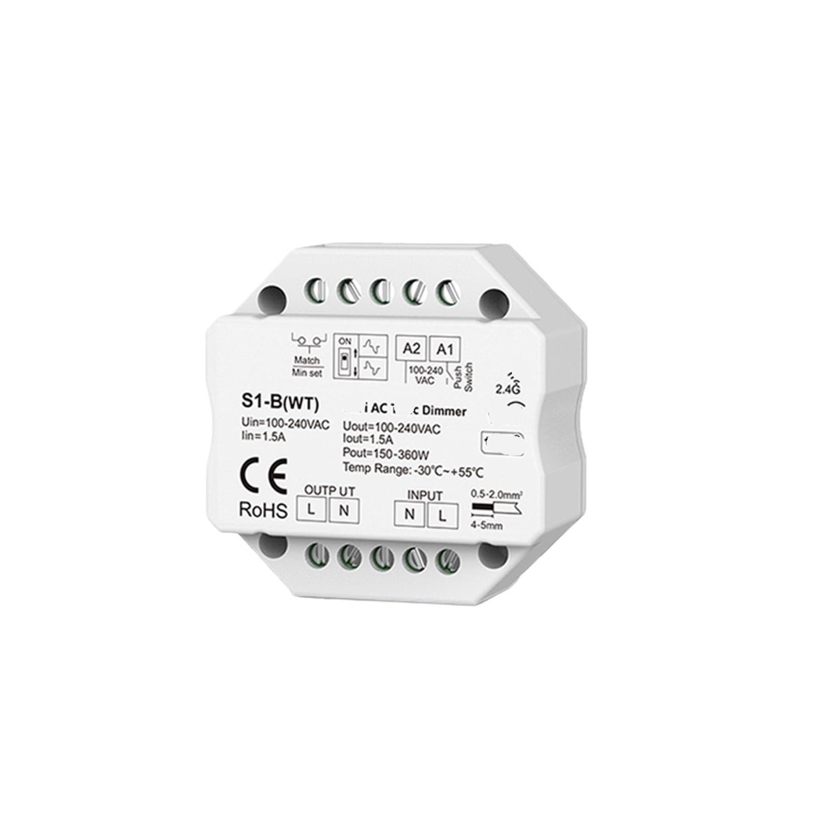 Variateur interrupteur AC S1-B(WT) contrôleur d'éclairage triac 220V 230V 2.4G