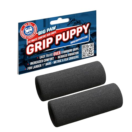 Grip Puppy Big Paw - Motorcycle Grip Covers for 1-inch Larger Handlebars - Ultra-Comfortable Foam Compatible with Heated Grips - Vibration Reducing Bike Grips for Cruisers, Tourers and Custom Builds