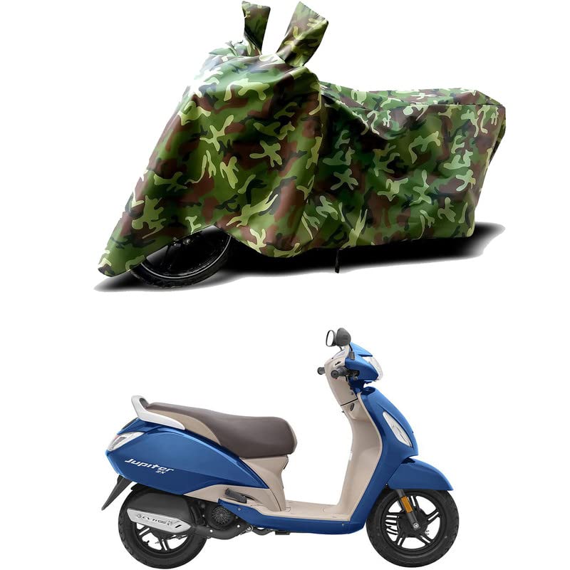 Image of 100% Water Resistant Bike Scooty Two Wheeler Body Cover Compatible for TVS Jupiter 125 Old /UV-Rays /Heat Protection /Birds Dropping /Scratchproof /Dust Proof /Waterproof /All Varient[Green MJ]