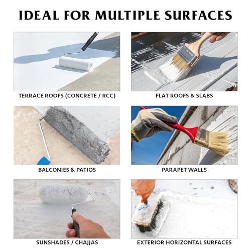 Image of BERGER HomeShield Roof Kool & Seal Roof Coating Solar Reflective Heat Resistant Waterproofing Paint for Terrace Fully Acrylic Elastomeric Crack Bridging Anti-Microbial & Dirt-Resistant (4L, White)