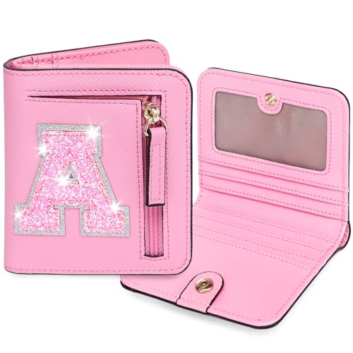 Initial RFID Wallet Small Teen Girl Gifts Trendy Stuff Women Birthday Graduation Christmas Gift Idea for Girls 6 7 8 9 10 11 12 13 14 Year Old Preppy Cute Girly Travel Necessities I Pink A