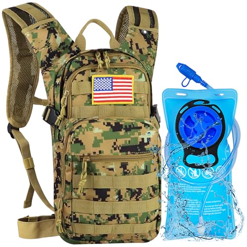 Zavothy Camo Hydration Backpack with 2L Water Bladder Tactical Molle Water Backpack for Men Women Hydration Pack for Hiking Running Climbing