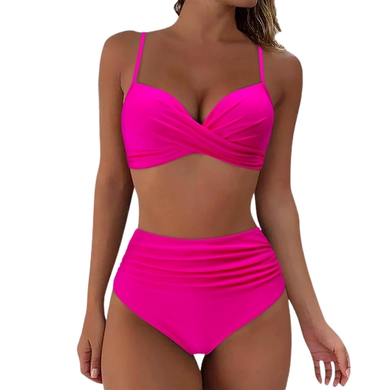 Bikini A Vita Alta Donna Solido Costume da Bagno Donna Costumi da Bagno Costume da Bagno Imbottito Push Up Increspato Costume da Bagno Donna Bikini (Color : B4803YB, Size : XL)