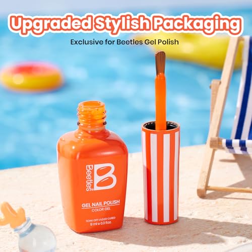 Image of beetles Orange Gel Polish - Citrus Pop Summer Voyage, 9ml Carly Coral Peach Bright Orange Color Summer Nails Soak Off UV LED Nail Lamp Gel Polish Nail Art DIY Manicure