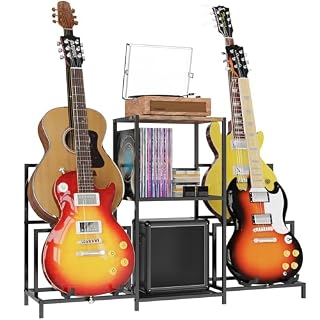 Guitar Rack Multi Guitar Stand for Multiple Guitars, Multiple Guitar Rack Holder with 3 Tier Shelf for Acoustic, Electric Guitar, Bass, Record Player, Guitar Display Stand for Home Music Studio - Les Beatles, Paul McCartney, John Lennon, RIngo Starr, George Harrison