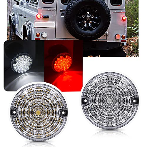NSLUMO 2 luces LED redondas mejoradas para niebla y marcha atrás compatibles con la lámpara trasera antiniebla Defender (lente transparente de 95 mm)