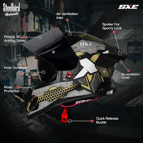Image of Steelbird SBH-61 SXE X3 Pinlock ISI and Dot Certified Full Face Graphic Helmet for Men and Women with Inner Silver Sunshield